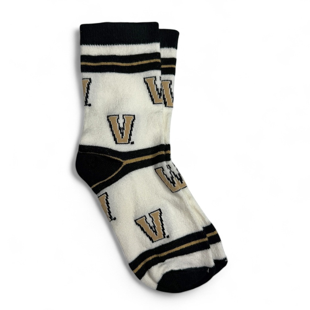 Vanderbilt Commodores Kids Crew Socks White Black Gold V Logo NCAA Fan Gear